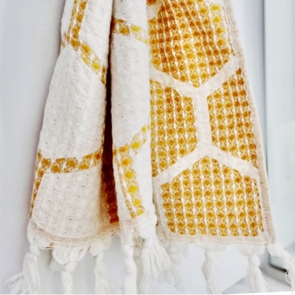 Hand Towel Modern Loom Weave Cheerful Yellow + Cream 2 Side Kitchen or Bathroom - Picture 8 of 9